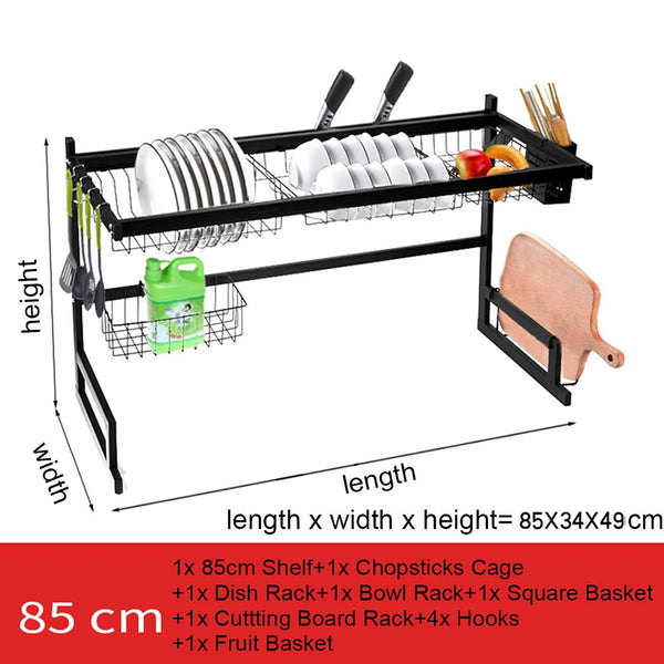65cm/85cm Stainless Steel Over Sink Dish Drying Rack Storage Multifunctional Arrangement for Kitchen Counter