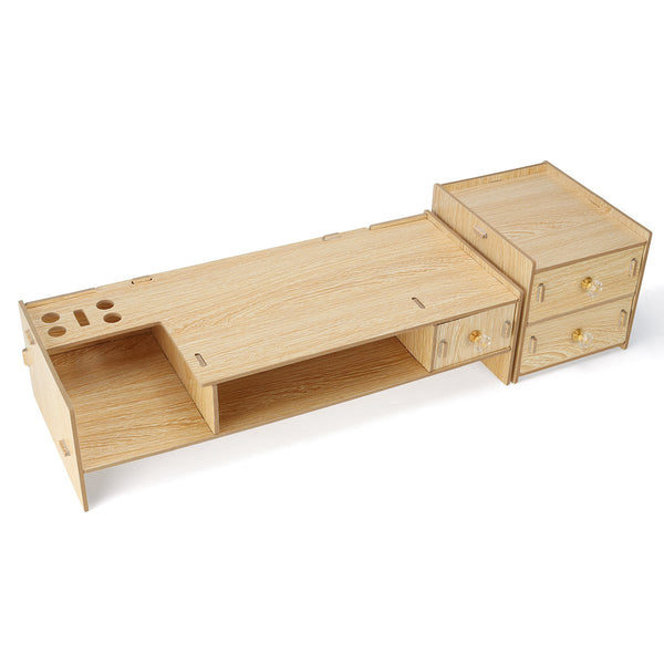Wood Monitor Riser Desktop LED LCD Computer Monitor Support Stand Holder with 3 Storage Drawers