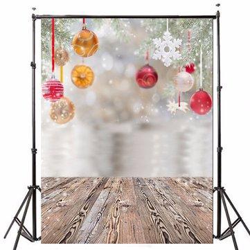 5x7FT Vinyl Christmas Tree Studio Photography Backdrop Wooden Floor Background