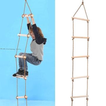 Kids Indoor Outdoor Playhouse Wooden 300Kg 5 Rungs Rope Climbing Ladder Toy
