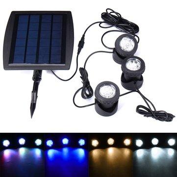 Solar Powered 3 Underwater Spotlights Waterproof IP68 LED Outdoor Garden Pool Pond Landscape Lights