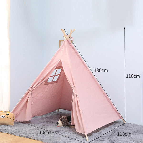 Large Teepee Tent Kids Cotton Canvas Pretend Play House Boy Girls Wigwam Gift