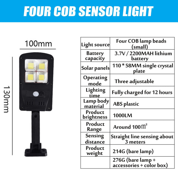 Solar Powered LED COB Street Light PIR Motion Sensor Outdoor Garden Wall Lamp Remote Control