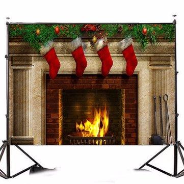 7x5FT Christmas Theme Fireplace Stockings Gift Photography Background