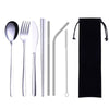 Image of 8Pcs Titanium-Plated 304 Stainless Steel Cutlery Set Knife Fork Spoon Chopsticks And Straw Combination