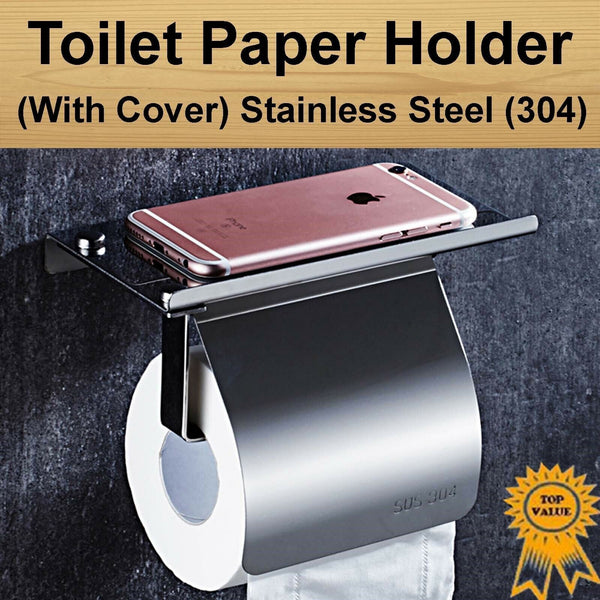 304 Stainless Steel Bathroom Toilet Paper Roll Phone Holder Shelf (with cover)
