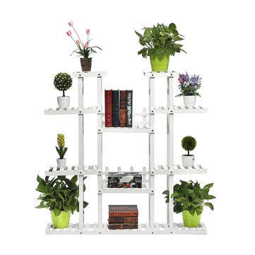 9 Tiers Wooden Plant Stand Carbonized Flower Pots Organizer Shelf Display Rack Holder for Indoor Outdoor Patio Garden Corner Balcony Living Room