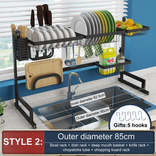 Black 304 Stainless Steel Kitchen Shelve Drain Rack Sink Rack Bowl Dish Dish Utensils Drain Rack Kitchen Storage Rack