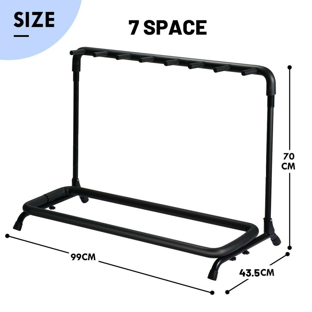 Multi Guitar Stand 7 Holder Foldable Universal Display Rack - Portable Black Guitar Holder for Classical Acoustic, Electric, Bass Guitar and Guitar Bag/Case