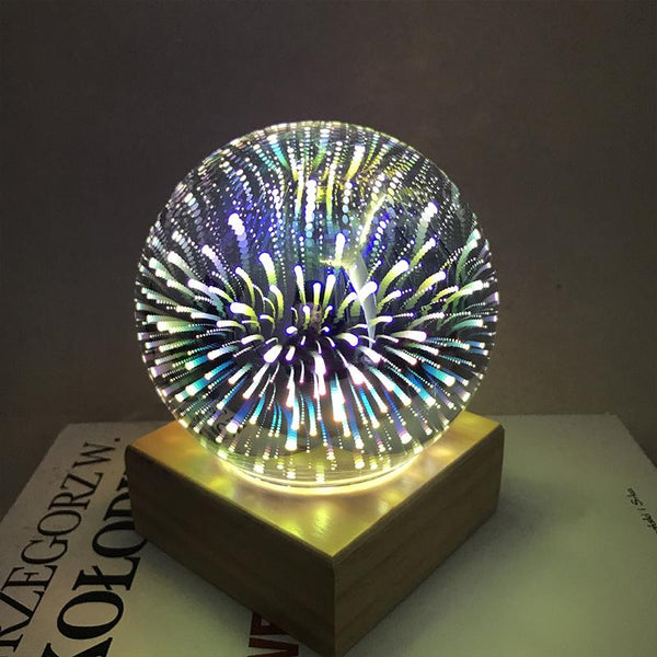 Wood Colorful 3D Magic Ball Projection Lamp Usb Power Night Light For Xmas Gift