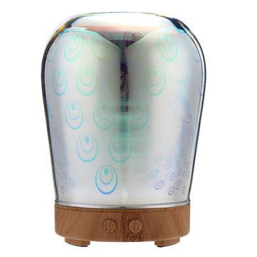 LED Essential Oil Aroma Diffuser Peacock Glass Ultrasonic Humidifier Aromatherapy 3D Effect
