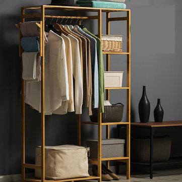 Cabinet Type Bamboo Cloth Rail Rack Hanger Display Rack Shelf Coat Stand Hanging Garment Holder Cabinet