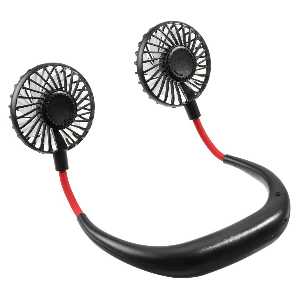 DC 5V 1A Neck Hanging Fan Dual Head Cooling Mini Fan USB Rechargeable Camping Travel