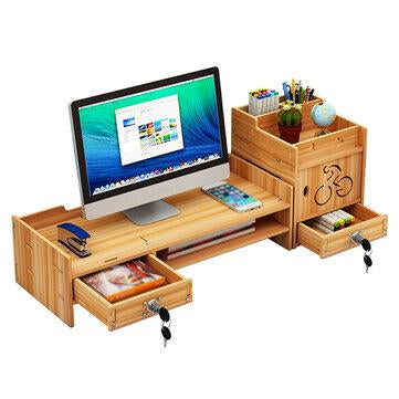 Wood Monitor  Stand Desktop Computer Riser LED LCD Monitor Support Holder File Storage Drawer Rack with/without Lock