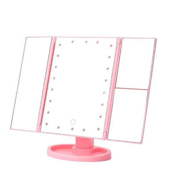 Foldable Triple-Panel LED Makeup Mirror