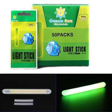 50Pcs/Box 7.5x75mm Luminous Fishing Float Light Tube Green Fluorescent Glow Stick For Night Fishing