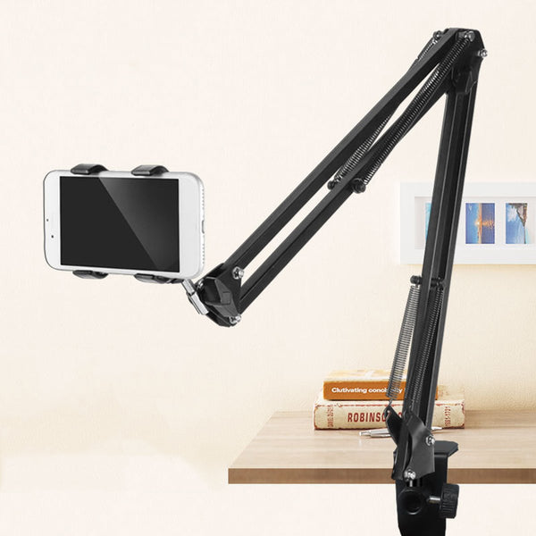 Universal 360 Rotation Adjustable Flexible Lazy Arm Online Course Aluminum Alloy Bed Table Mobile Phone Tablet Stand for 12-18cm Width Smart Phone Tablet for iPad Pro