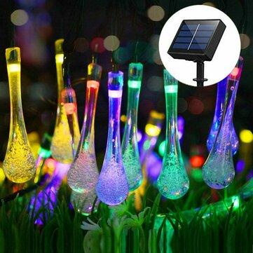 6.5M 30LED Solar Water Drop String Lights Wide Angle LED Raindrop Teardrop Outdoor Fairy String Lights for Tree,Garden,Home,Wedding,Party,Patio,Holiday Decor  Multicolor/Warm White/White