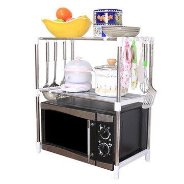 2 Tier Telescopic Microwave Oven Storage Rack Stainless Steel Adjustable Standing Storage Caddy Household Kitchen Storage