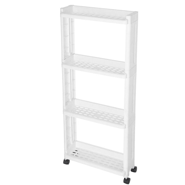 4 Layers Kitchen Storage Rack Slim Slide Tower Movable Assemble Plastic Bathroom Shelf Wheels Space Saving Organizer