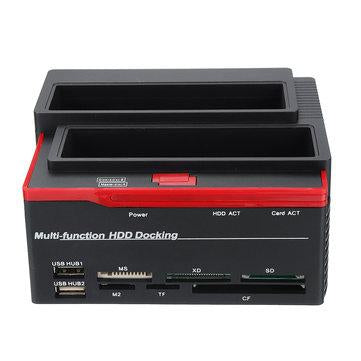 2.5'' 3.5'' External Dual SATA IDE HDD Hard Drive Docking Clone Card Reader USB 2.0 Hard Drive Enclosure Drive Docking Station AU Plug