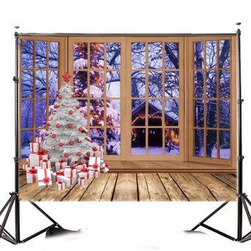 5x7FT Vinyl Christmas Tree Window Photography Backdrop Background Studio Prop