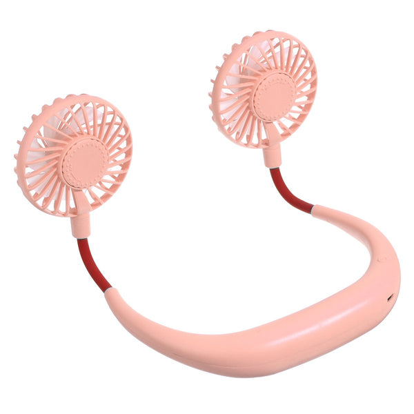 DC 5V 1A Neck Hanging Fan Dual Head Cooling Mini Fan USB Rechargeable Camping Travel