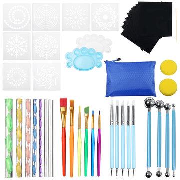 47Pcs White Plastic Mandala Paint Tray Openwork Painting Template Tool Kit