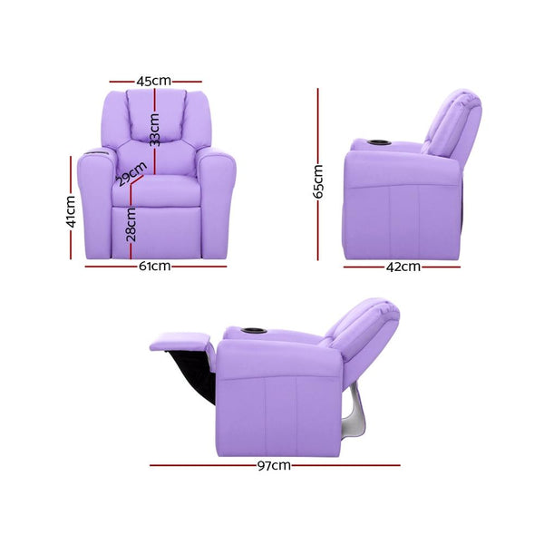 Keezi Luxury Kids Recliner Sofa Children Lounge Chair PU Couch Armchair Purple