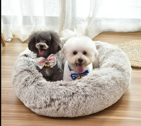 Pet Dog Cat Calming Bed Round Nest Warm Soft Plush Sleeping Bed Donut Cushion - M Rainbow