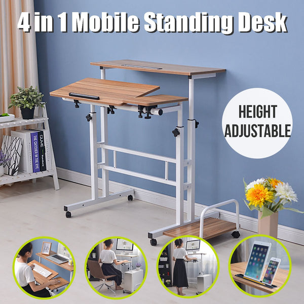 Upgraded Height Adjustable Standing Desk Computer Laptop Desk 2 Layers 31.5L 23.6W For Home Office With Host Shelf