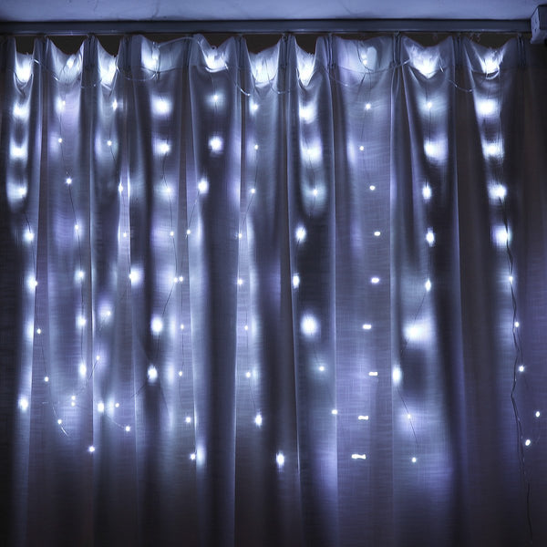 3*1M USB 8 Modes 100 LED Curtain String Light with 10 Hooks Festival Decor Fairy Lamp Christmas Wedding