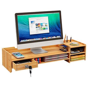 Wood Computer Monitor Stand Riser Desktop LED LCD Monitor Support Holder File Storage Drawer