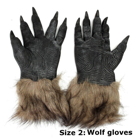 1/2PCS Latex Rubber Wolf Head Hair Mask Werewolf Gloves Party Scary Halloween Cosplay