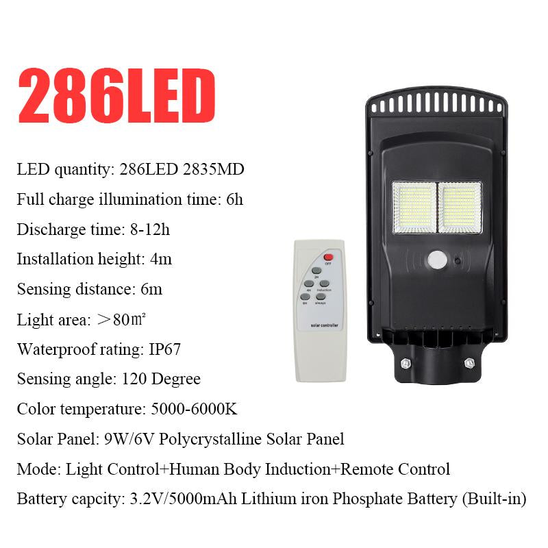 286/572/858LED Solar Street Light Radar Motion Sensor Outdoor Wall Lamp with Timing Function + Remote Control