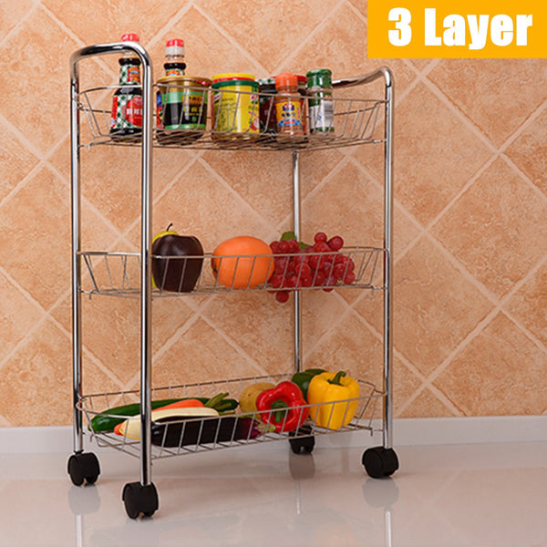 3/4 Layer Kitchen Trolley Wheeled Cart Vegetable Rack Fruit Spice Storage Rack
