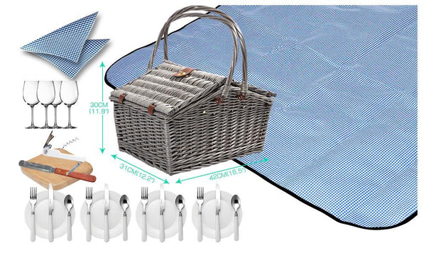 Wicker 4 Person Picnic Basket Folding Handle Outdoor Corporate Gift Blanket Park