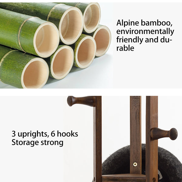 Bamboo Coat Rack Hat Coat Hangers Display Floor Standing Rack 2 layers 5 hooks