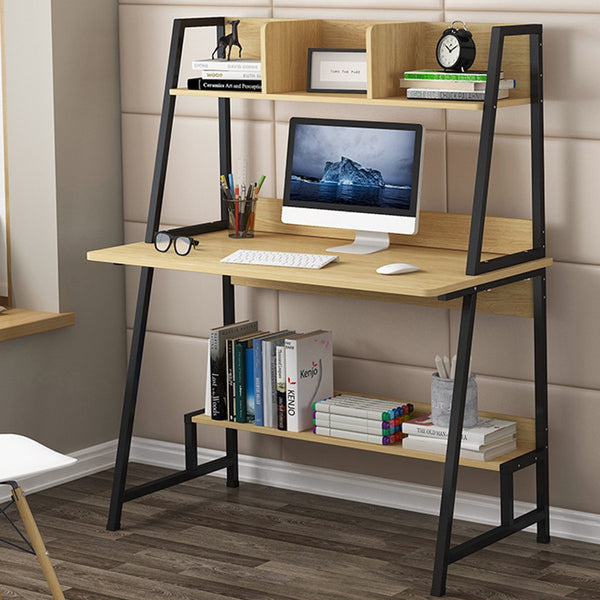 Modern Computer Laptop Desk Computer Table Office Table with Storage Shelves Space Saving Bookshelf Decorations Display Stand