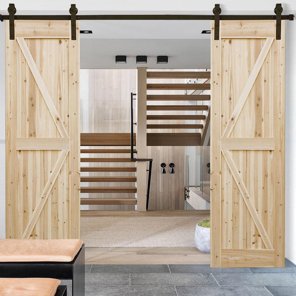 2.44M Antique Classic Style Double Sliding Barn Door Hardware Track Roller Kit