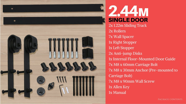 2.44M Antique Classic Style Single Sliding Barn Door Hardware Track Roller Kit