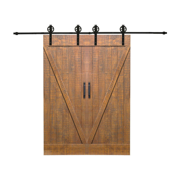 2.44M Antique Classic Style Double Sliding Barn Door Hardware Track Roller Kit