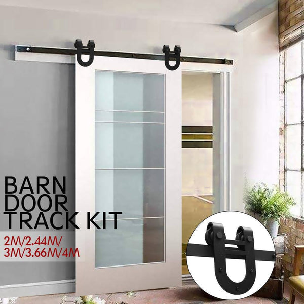 2.44M Antique Classic Style Single Sliding Barn Door Hardware Track Roller Kit