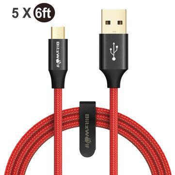 [5 Pack] BlitzWolf® BW-MC8 2.4A Data Cable Braided Durable Micro USB Fast Charging 6ft/1.8m For ASUS ZenFone Max Pro