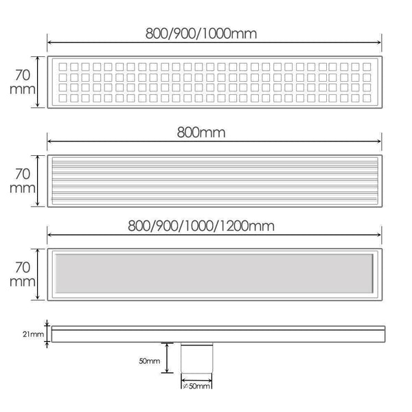 800MM Stainless Steel Tile Insert Bathroom Shower Grate Drain Floor Linear