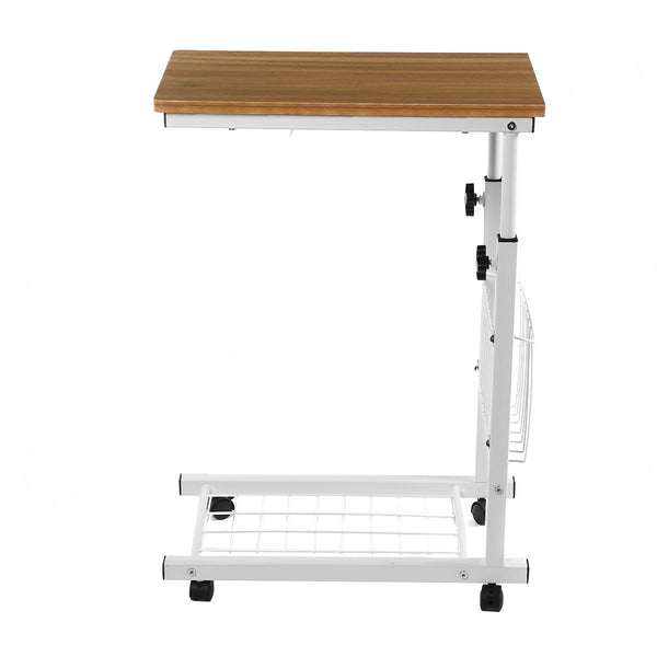 C6 Free Lifting Lockable Wheel Computer Laptop Desk Carbon Steel Bracket Bedside Table Stand Mackbook Desktop Holder with Magazine Storage Slot