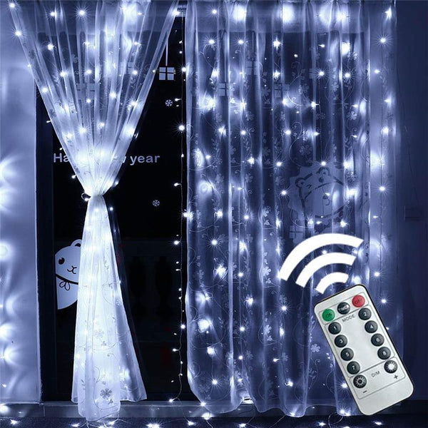 3Mx3M Outdoor USB 8 Modes 300LED Curtain String Light Fairy Christmas Wedding Lamp Festival Holiday Decor