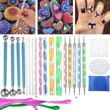 20Pcs Mandala Dotting Tools Set Rock Painting Kit Nail Art Pen Paint Stencil