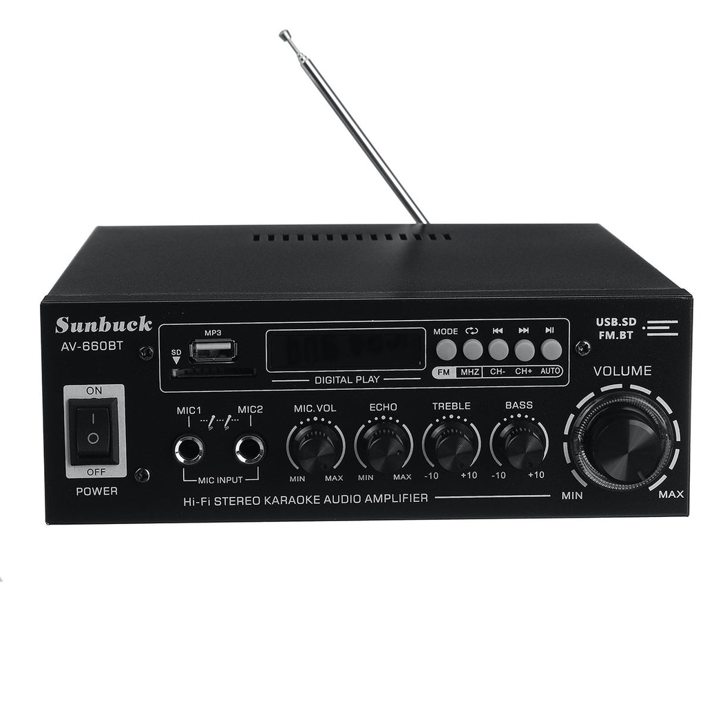 Sunbuck AV-660BT 2000W Bluetooth 5.0 Audio Power Amplifier EQ Stereo AMP Car Home 2CH AUX USB FM Radio