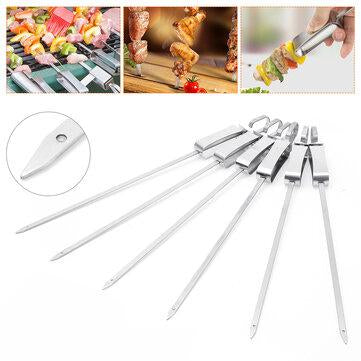 6Pcs/Set 14" Skewers Stainless Steel BBQ Skewers Flat Metal Grilling Skewers Set Reusable BBQ Sticks With Storage Bag